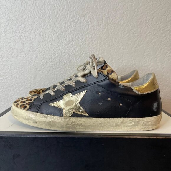 Golden Goose Superstar Black Leopard Leather Low Top Sneakers Women's 39 EU/9 US - Picture 4 of 12